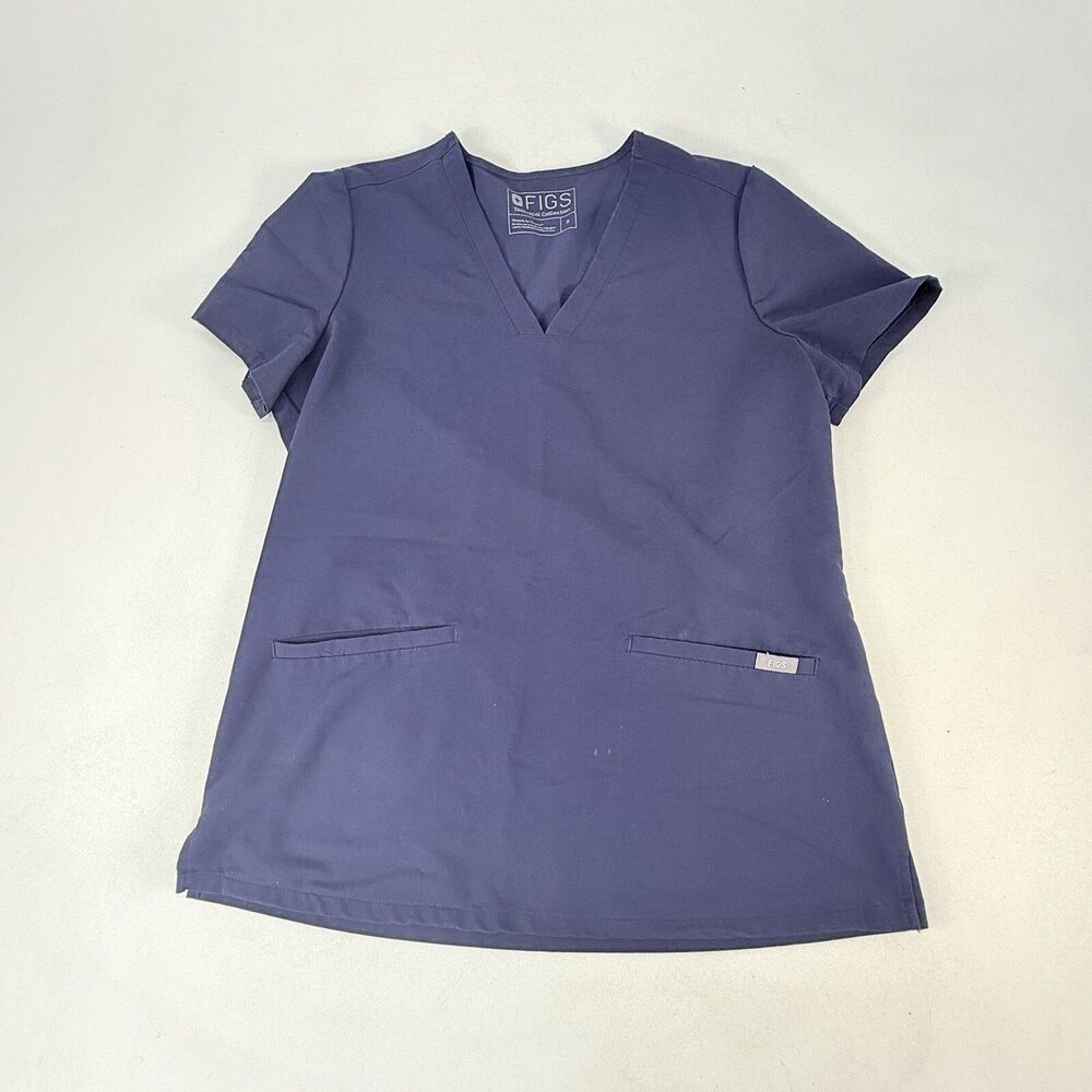 Figs Casma Scrub Top Women Small Navy Blue Two Pockets V-Neck FW1100 PO 1290